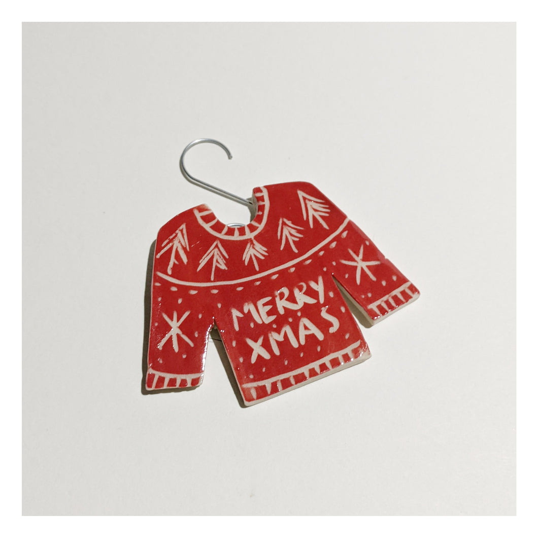 Red Sweater Ornament - Merry Xmas